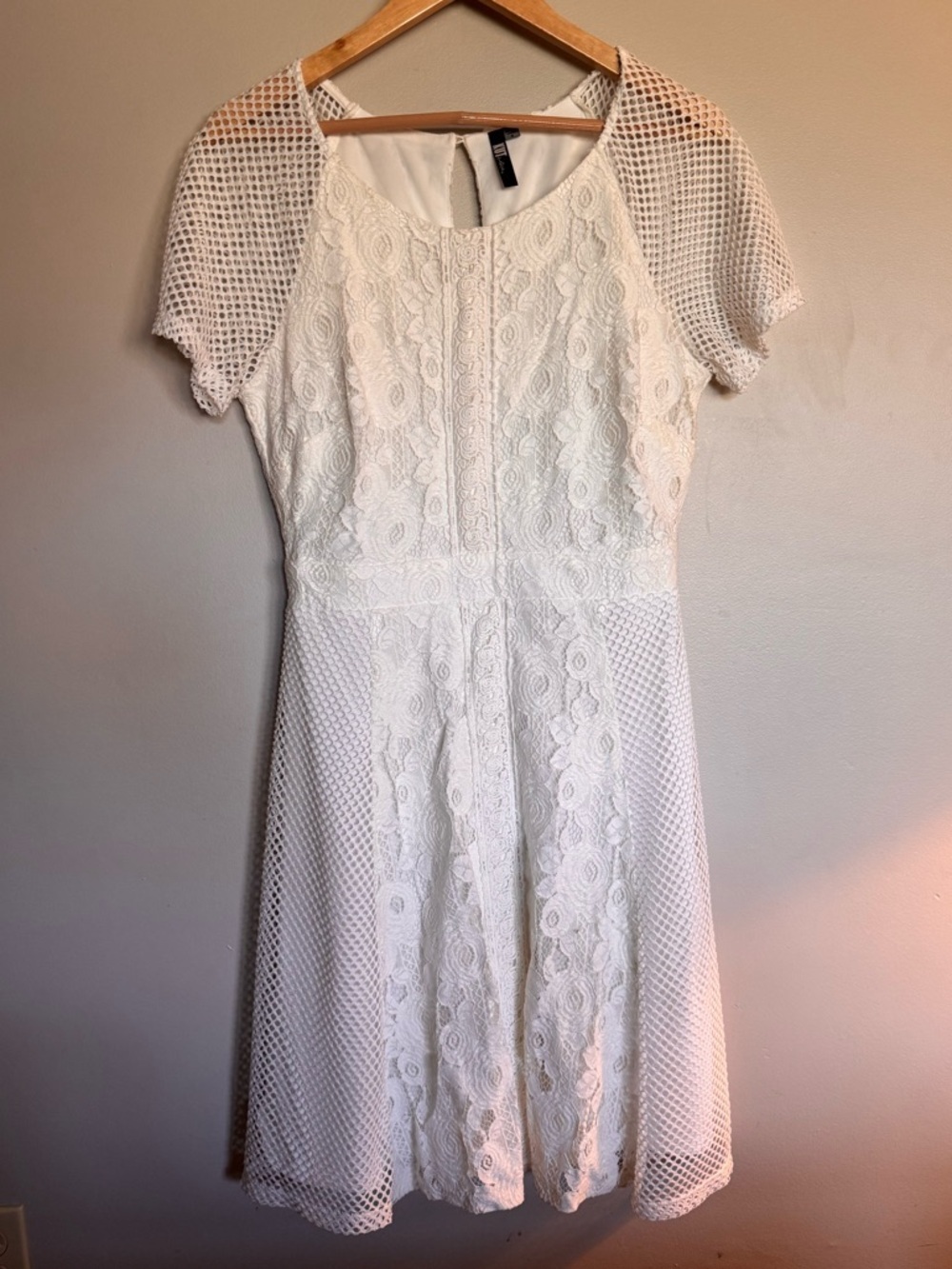 KUT from the Kloth Ivory Lace Fit & Flare Dress Mesh Sleeve Bridal Size 8